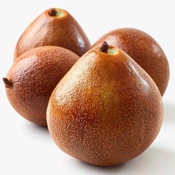 Exotic sapodilla fruit on white isolated background AI generated image