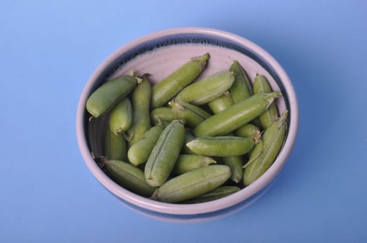 peas in a bowl on a blue background