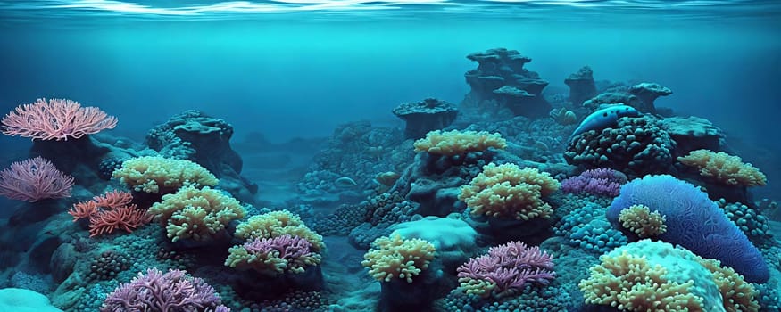 An underwater kingdom with coral reefs and blue water. AI Generated