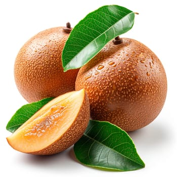 Exotic sapodilla fruit on white isolated background AI generated image