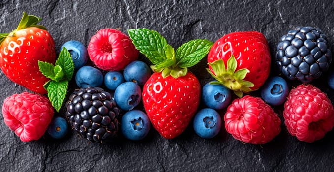 Fresh strawberries and blueberries AI generated image