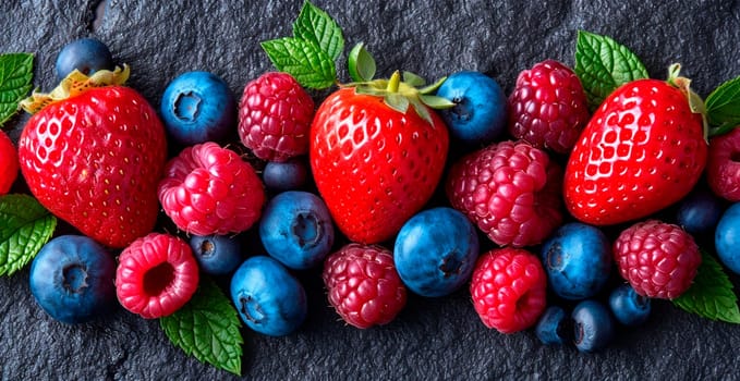 Fresh strawberries and blueberries AI generated image