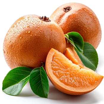 Exotic sapodilla fruit on white isolated background AI generated image