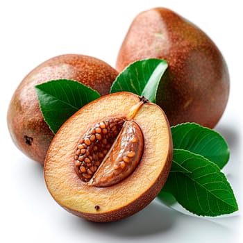 Exotic sapodilla fruit on white isolated background AI generated image