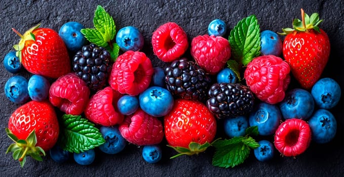 Fresh strawberries and blueberries AI generated image