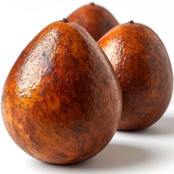 Exotic sapodilla fruit on white isolated background AI generated image