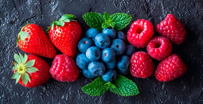 Fresh strawberries and blueberries AI generated image