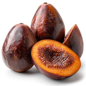 Exotic sapodilla fruit on white isolated background AI generated image