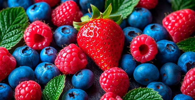 Fresh strawberries and blueberries AI generated image