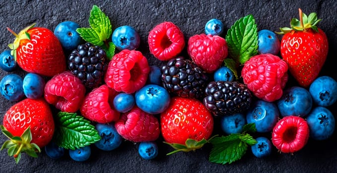 Fresh strawberries and blueberries AI generated image