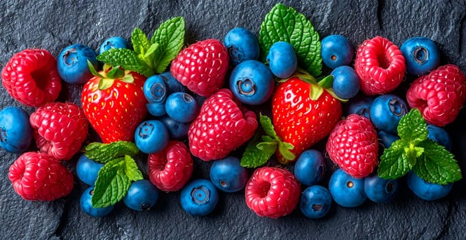 Fresh strawberries and blueberries AI generated image