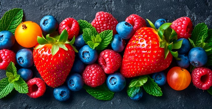 Fresh strawberries and blueberries AI generated image