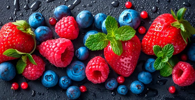 Fresh strawberries and blueberries AI generated image