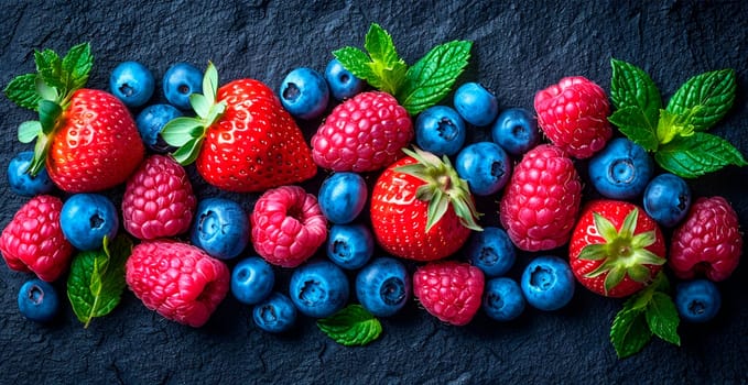 Fresh strawberries and blueberries AI generated image