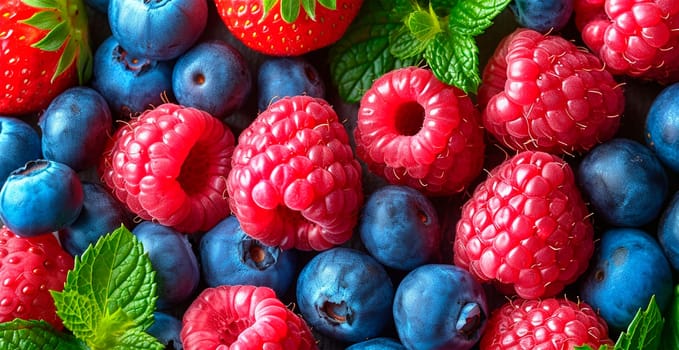 Fresh strawberries and blueberries AI generated image