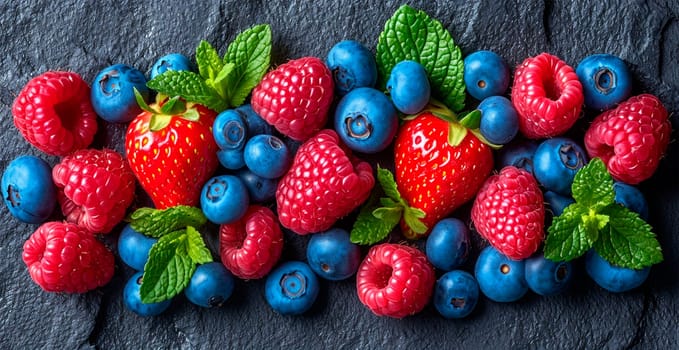 Fresh strawberries and blueberries AI generated image