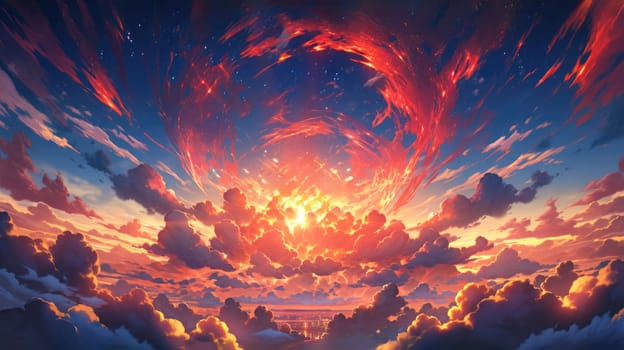 anime concept sky sunset landscape background eclipse, ai