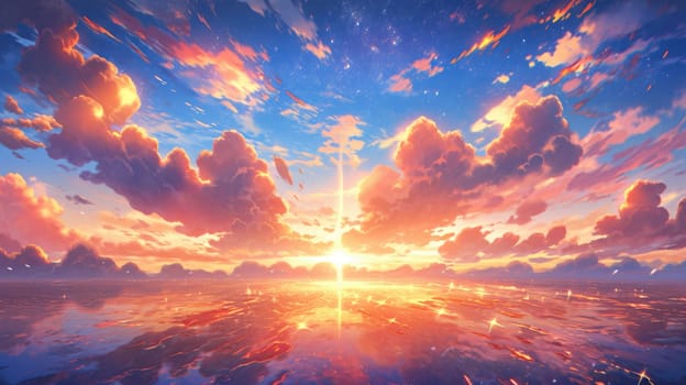 anime concept sky sunset landscape background eclipse, ai