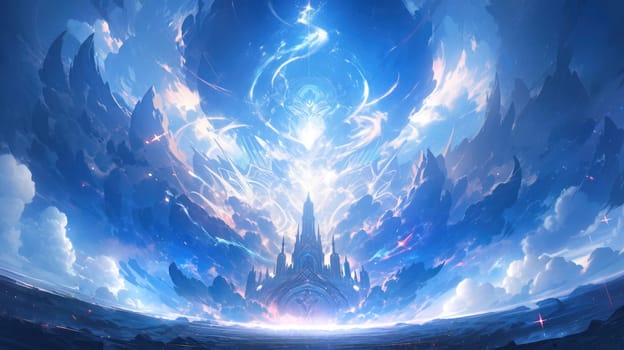 anime concept sky sunset landscape background eclipse, ai