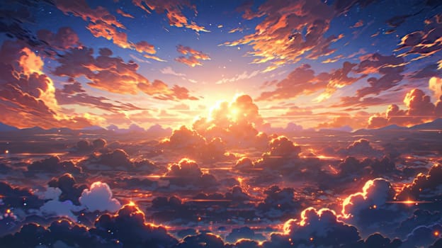 anime concept sky sunset landscape background eclipse, ai