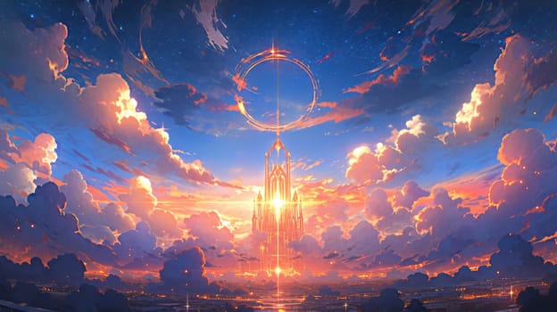 anime concept sky sunset landscape background eclipse, ai