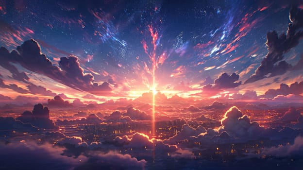 anime concept sky sunset landscape background eclipse, ai