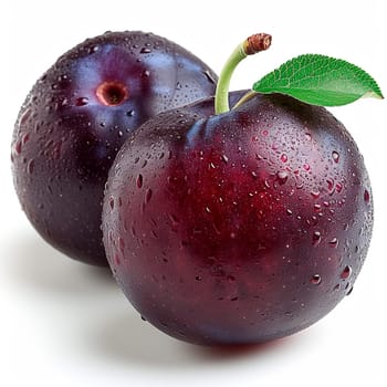 Garden ripe plum on a white isolated background AI generated image