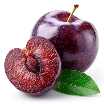 Garden ripe plum on a white isolated background AI generated image