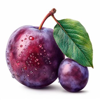 Garden ripe plum on a white isolated background AI generated image