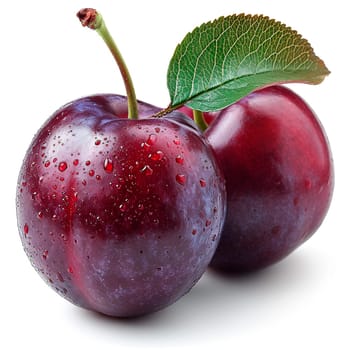 Garden ripe plum on a white isolated background AI generated image