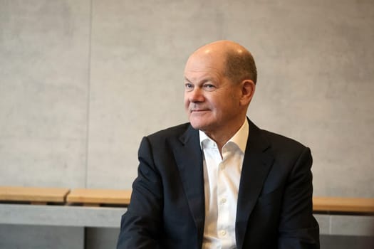 Federal Chancellor Olaf Scholz during a visit to the Europa Park Stadium in Freiburg with the participants in the dialogue with socially engaged citizens from Freiburg and the surrounding area in the Business Lounge on the ground floor of the main grandstand