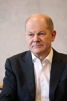Federal Chancellor Olaf Scholz during a visit to the Europa Park Stadium in Freiburg with the participants in the dialogue with socially engaged citizens from Freiburg and the surrounding area in the Business Lounge on the ground floor of the main grandstand