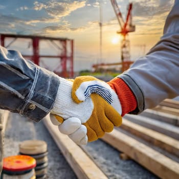 close up of builders hands making handshake