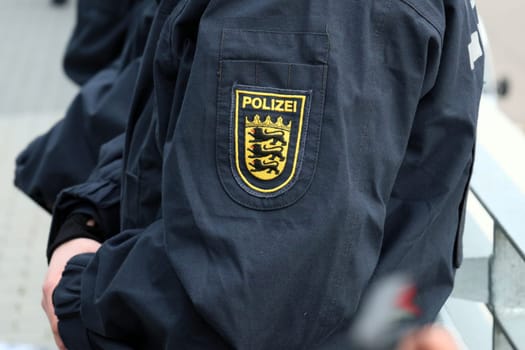 Police in action during the visit of Federal Chancellor Olaf Scholz to the Europa Park Stadium Freiburg