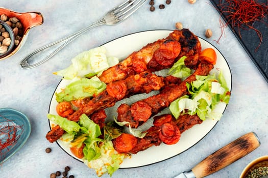 Braised pork ribs in tomato sauce. BBQ. Stew.