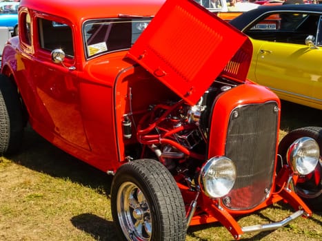 Columbus, USA - July 20, 2015: Exhibition of vintage rarity cars. Samples of the automotive industry of past years.