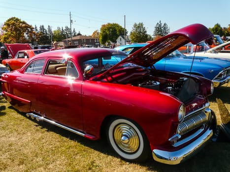Columbus, USA - July 20, 2015: Exhibition of vintage rarity cars. Samples of the automotive industry of past years.