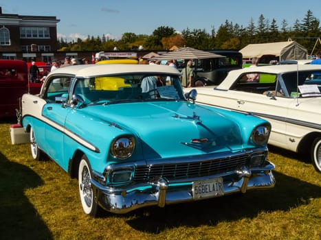 Columbus, USA - July 20, 2015: Exhibition of vintage rarity cars. Samples of the automotive industry of past years.