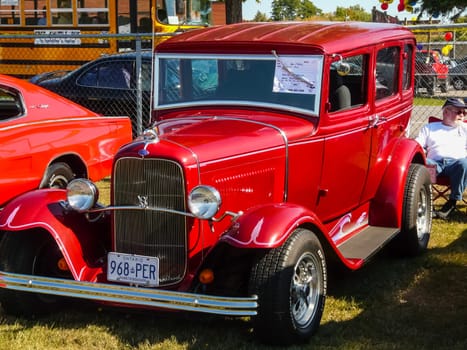 Columbus, USA - July 20, 2015: Exhibition of vintage rarity cars. Samples of the automotive industry of past years.