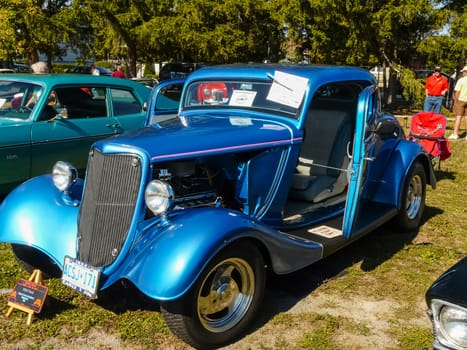 Columbus, USA - July 20, 2015: Exhibition of vintage rarity cars. Samples of the automotive industry of past years.