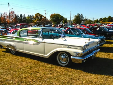 Columbus, USA - July 20, 2015: Exhibition of vintage rarity cars. Samples of the automotive industry of past years.
