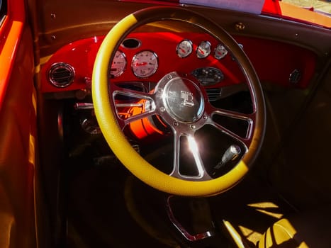Columbus, USA - July 20, 2015: Exhibition of vintage rarity cars. Samples of the automotive industry of past years.