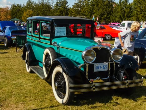 Columbus, USA - July 20, 2015: Exhibition of vintage rarity cars. Samples of the automotive industry of past years.