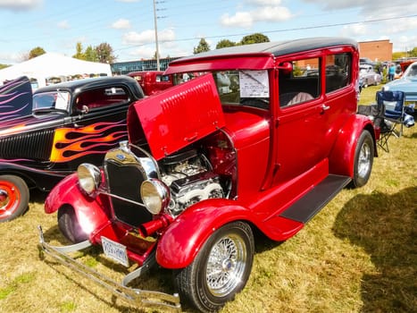 Columbus, USA - July 20, 2015: Exhibition of vintage rarity cars. Samples of the automotive industry of past years.
