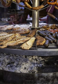 Detail of grilled roast meat, traditional food