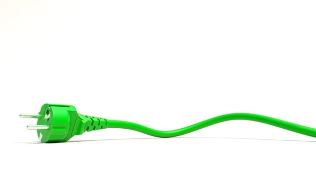 Vibrant green electrical plug on a pure white backdrop 3d render