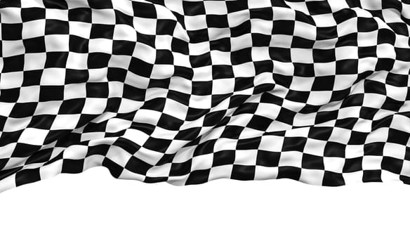 Abstract black and white checkered flag pattern waving in motion on a rippling background. 3d render