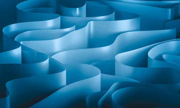 Seamless pattern of smooth, flowing blue ribbons with a glossy finish, 3d render