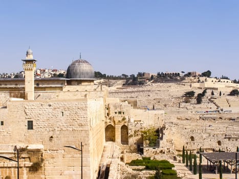 Jerusalem, Israel - May 23, 2013: The city of Jerusalem, sights of the city and Israel, religious symbols and buildings in the streets of the city.