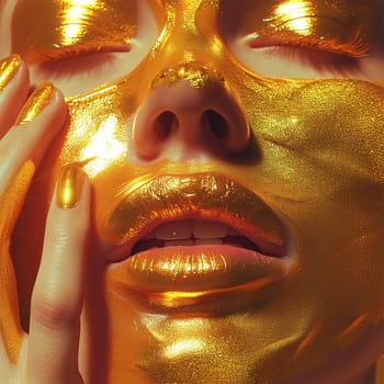 Close-up of a luxurious golden facial mask, reflecting opulence and high-end skincare.